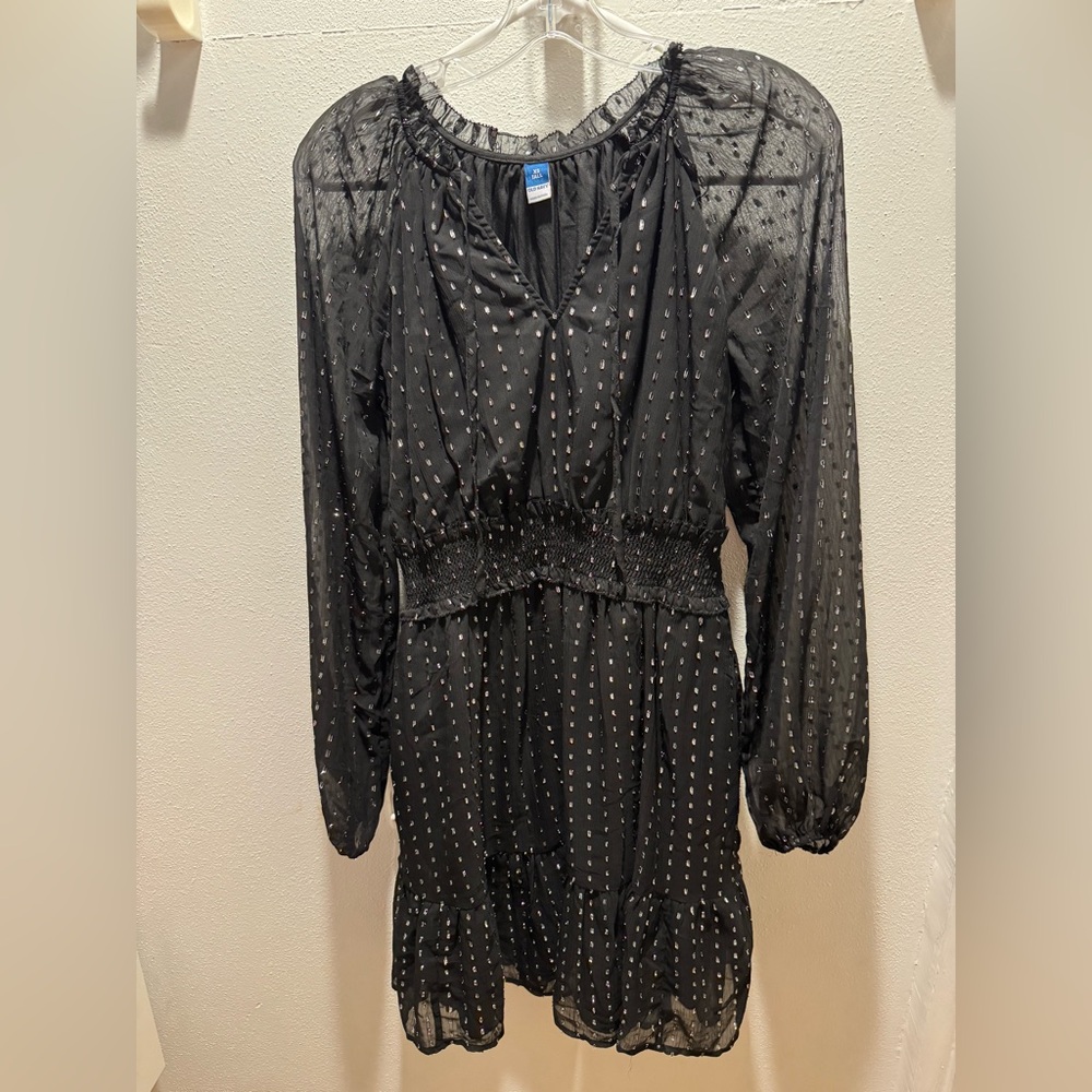Old Navy Black Dress with Silver Details and sheer sleeves XS Tall
